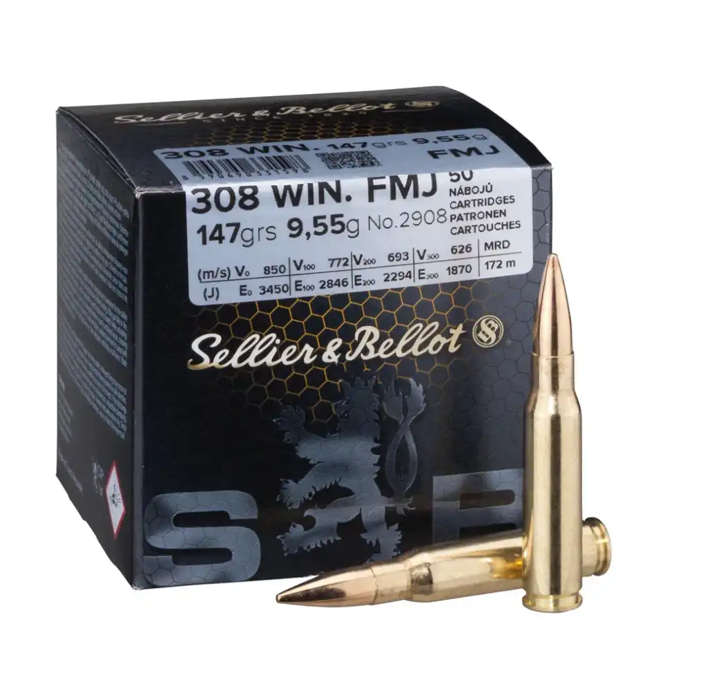 Sellier Bellot 308 Win FMJ Munitionsschachtel mit zwei Büchsenpatronen