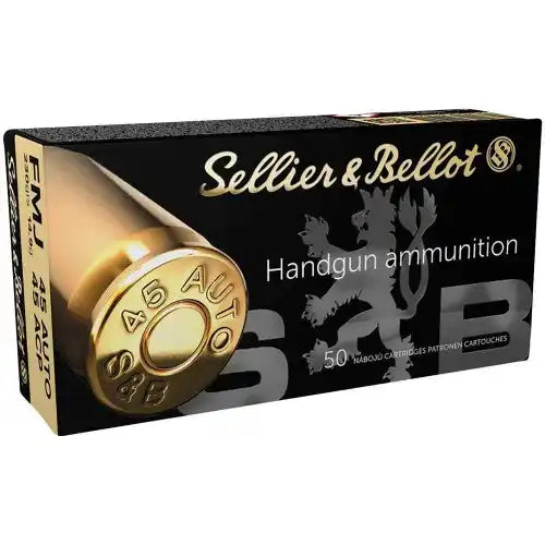 Sellier Bellot 45 ACP Vollmantel handgun ammunition Box Vorderansicht