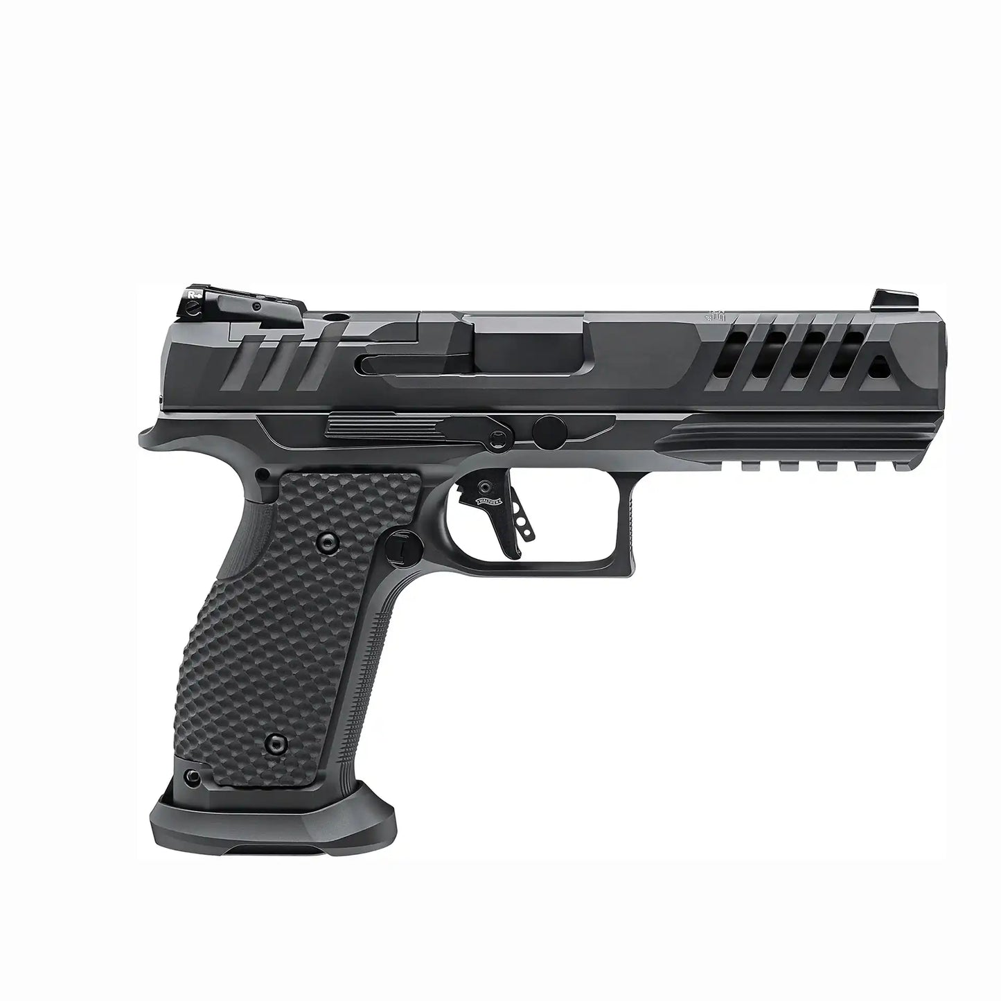 Walther PDP SF Match Black Ribbon OR 9mm Matchpistole mit Steel Frame in schräger Rückansicht