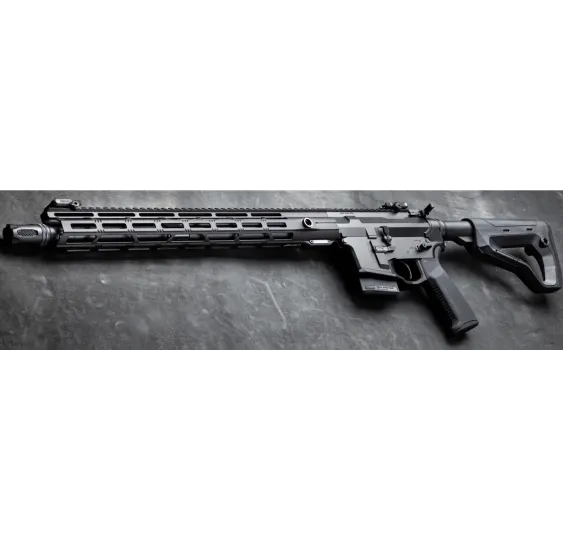 Hera Arms The 15th Dynamic Gen4 Selbstladebüchse, schräge Frontansicht mit Handschutz und Mündung vor weißem Hintergrund