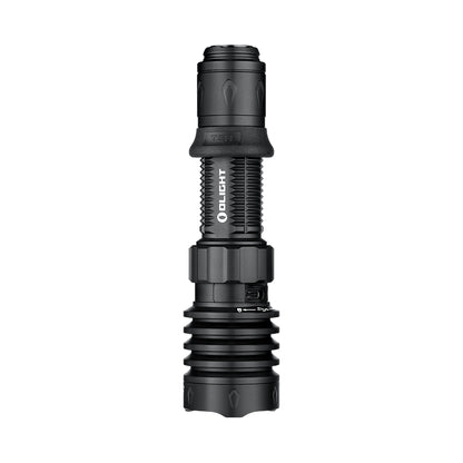 Olight Warrior X 4 in Schwarz mit geöffnetem Ring und freigelegtem USB-C-Anschluss