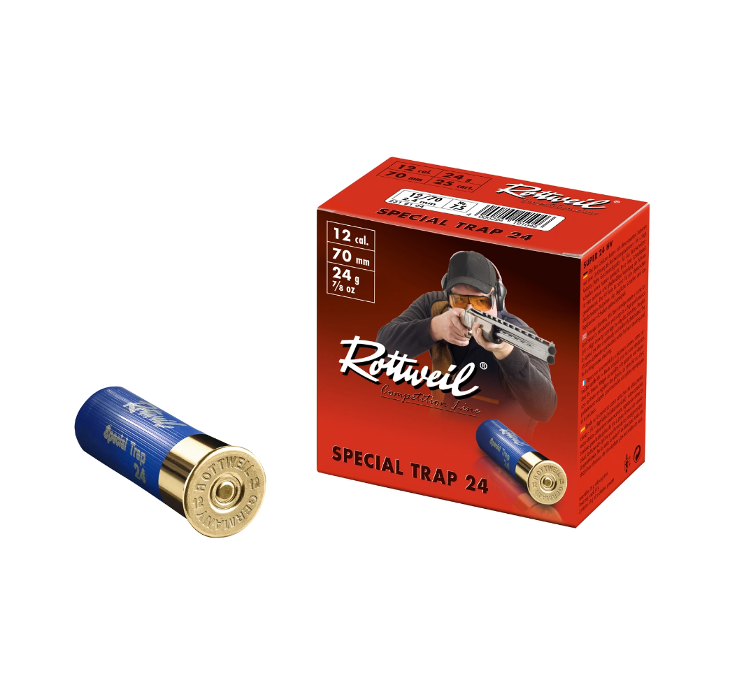 Rottweil 12/70 Special Trap 2,4 mm 24 g Schrotpatrone Competition Line, Packung mit 25 Schuss