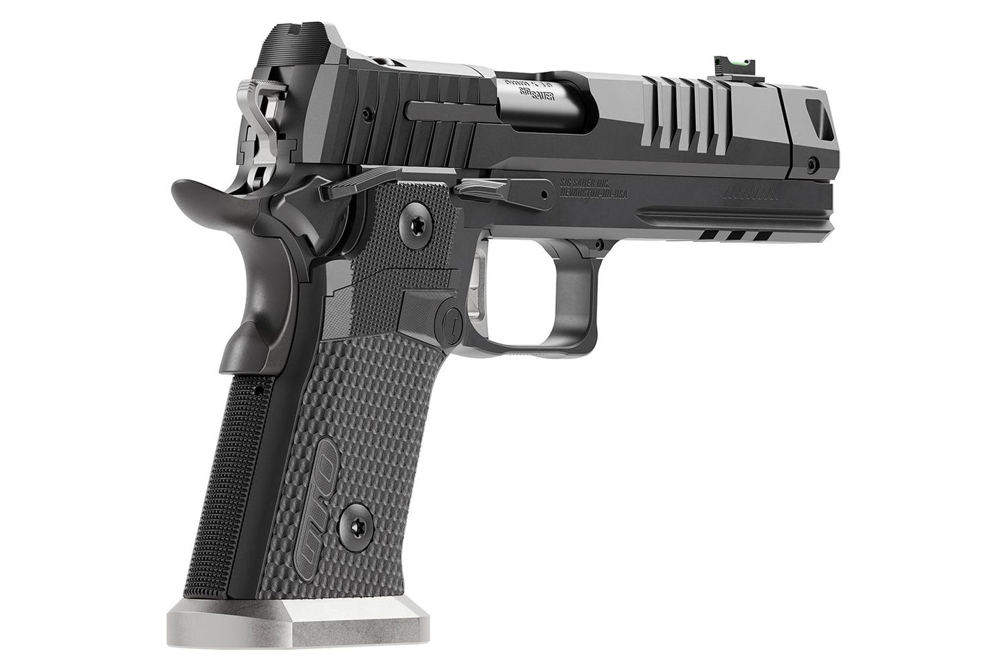 SIG Sauer P211-GTO 9mm Sportpistole, 3D-Ansicht schraeg von links vor weissem Hintergrund