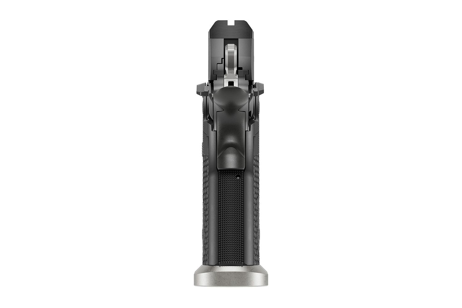 SIG Sauer P211-GTO 9mm Sportpistole, Griffdetail vor weissem Hintergrund