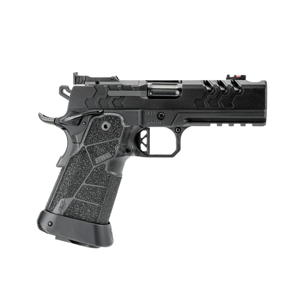Kimber 2K11 Pro Comp Schwarz 9mm Sportpistole, rechte Seitenansicht vor weißem Hintergrund