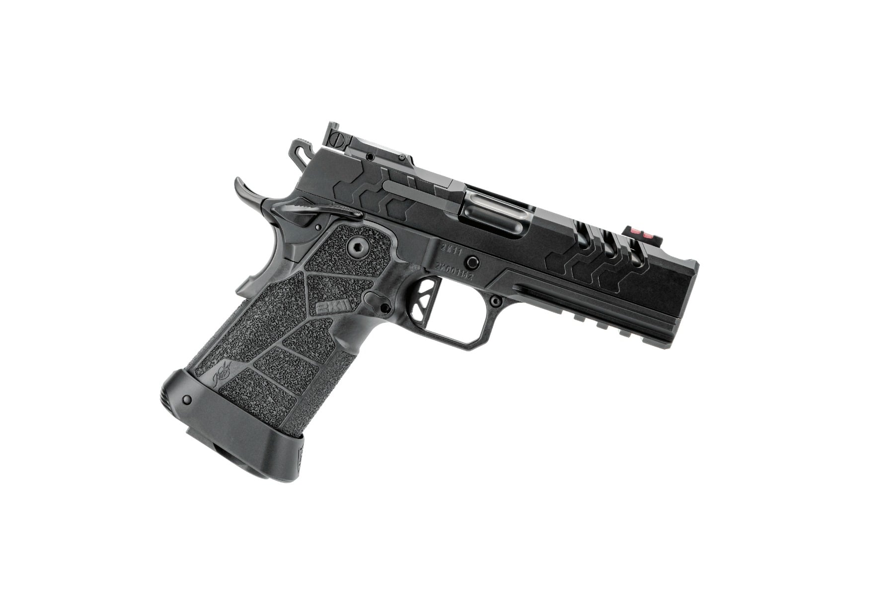 Kimber 2K11 Pro Comp Schwarz 9mm Sportpistole, rechte Seitenansicht Detail vor weißem Hintergrund