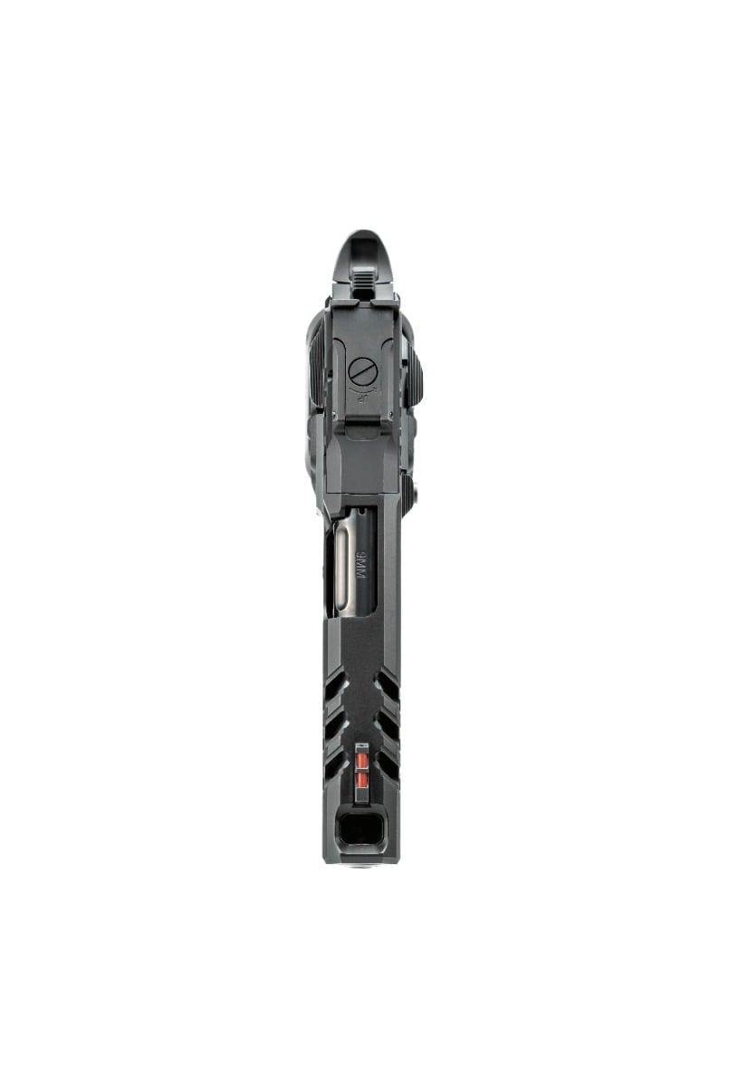 Kimber 2K11 Pro Comp Schwarz 9mm Sportpistole, Detailansicht Abzugsmechanik vor weißem Hintergrund