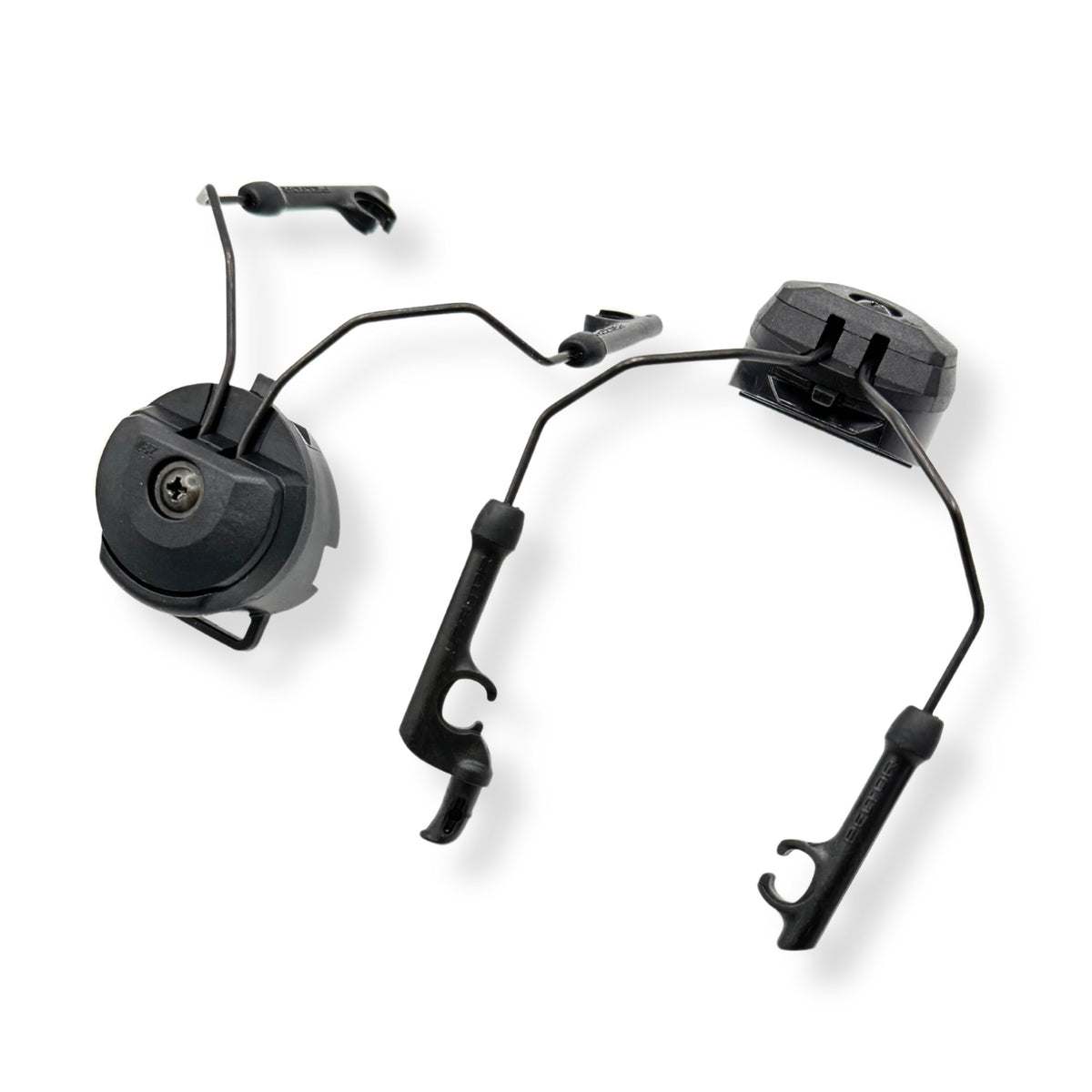 3M Peltor P3ADG47-F SV/2 ARC-Rail-Helmadapter, Paar, Vorderansicht mit Kapselhaltern und Schienenclips