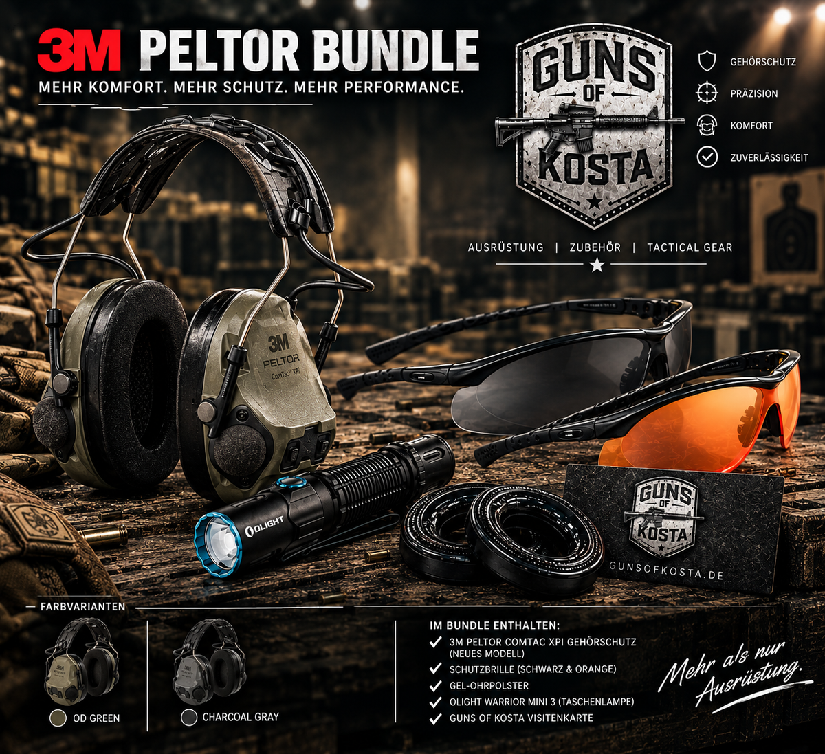 Taktik Set: 3M Peltor ComTac VIII mit Helmadapter, Warrior 3S, Lancer