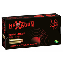 Geco 9 mm Luger Hexagon SX 8,0 g 124 grs Sportmunition, Packung mit 50 Patronen