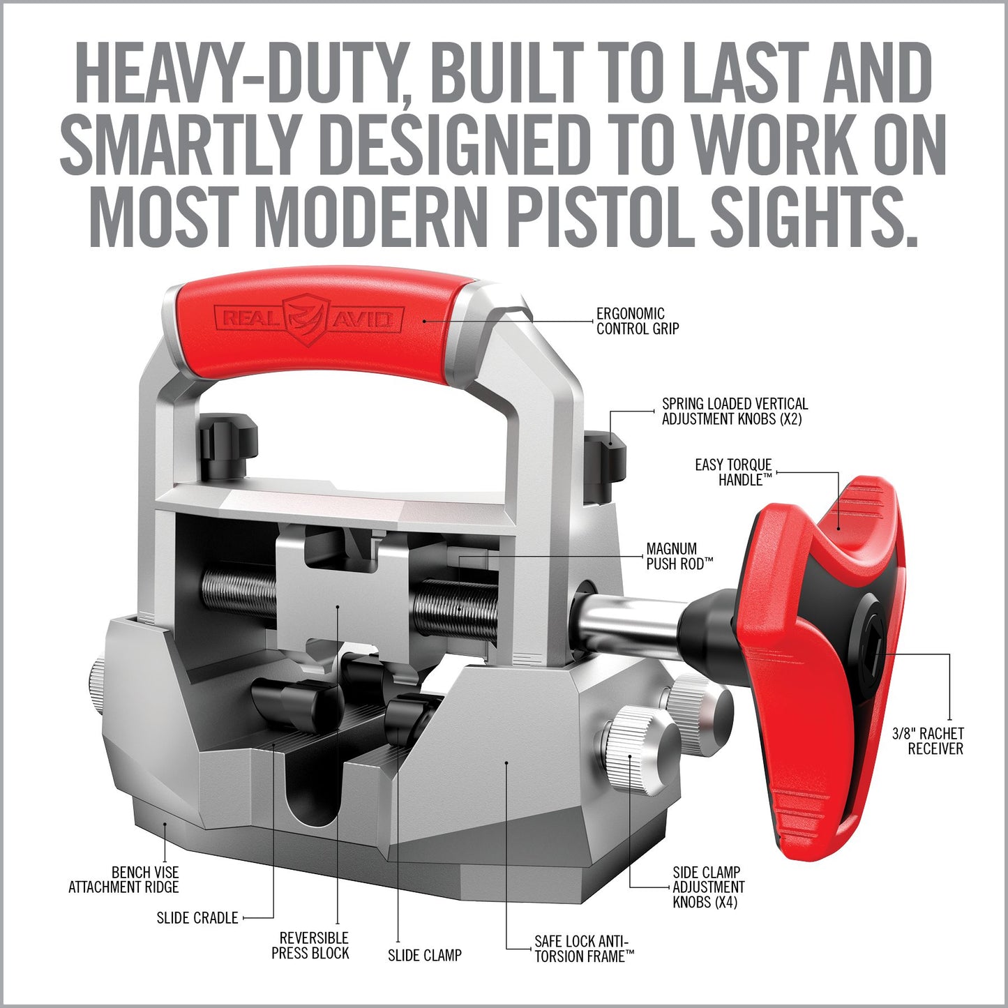 Real Avid Master Sight Pusher: Werkzeug in Arbeitsposition am Pistolenschlitten