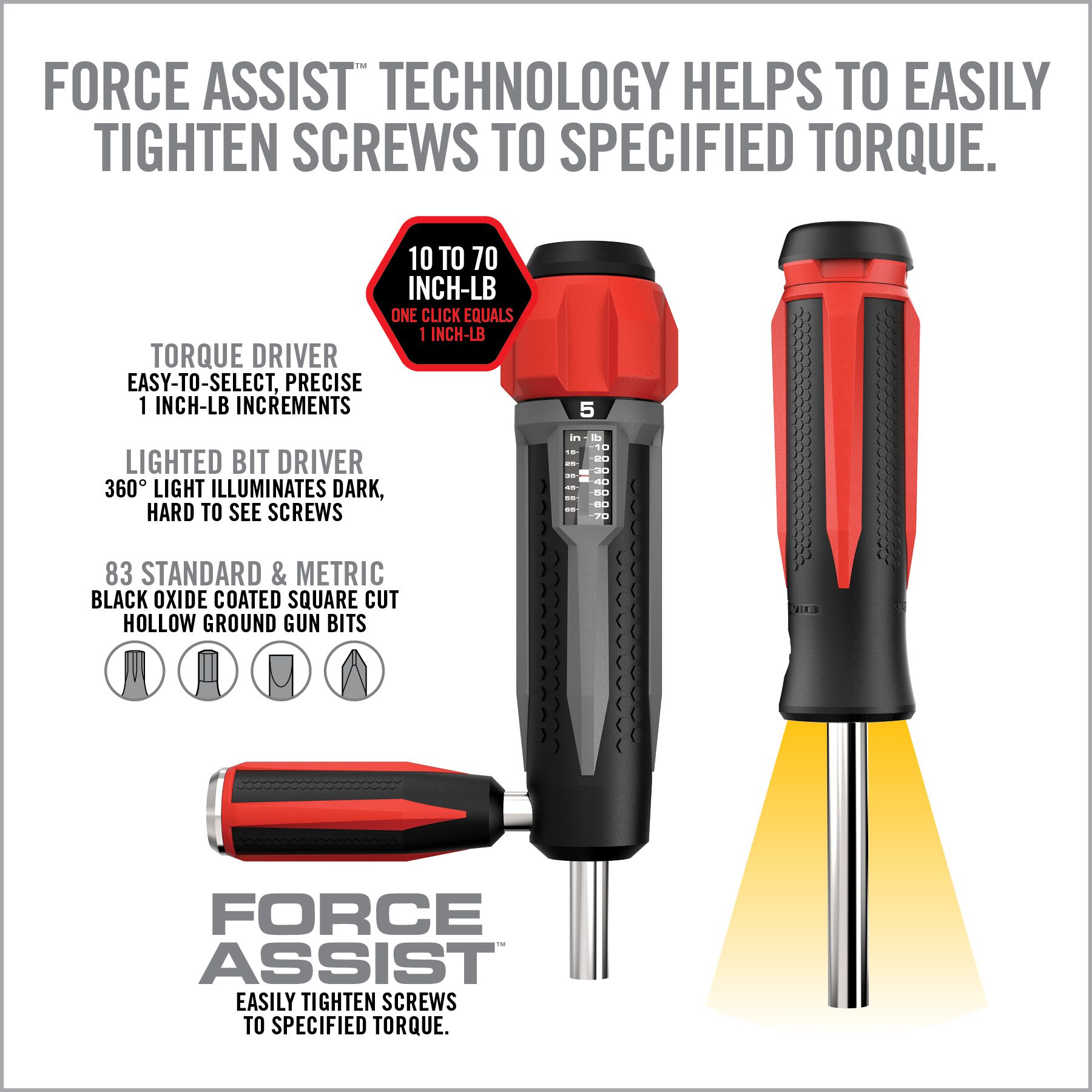 Real Avid Smart Torque Driver Master Set: Smart-Drive Handle mit aktivierter 360-Grad-LED-Beleuchtung und frei drehbarer Druckkappe