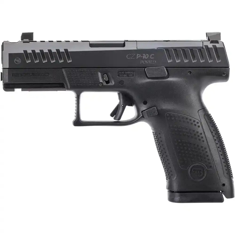 CZ P10 C Ported Pistole in Seitenansicht vor weißem Hintergrund