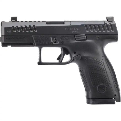 CZ P10 C Ported Pistole in Seitenansicht vor weißem Hintergrund