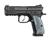 CZ Shadow 2 Compact OR Pistole in Seitenansicht mit grauen Griffschalen und Optics-Ready-Schlitten
