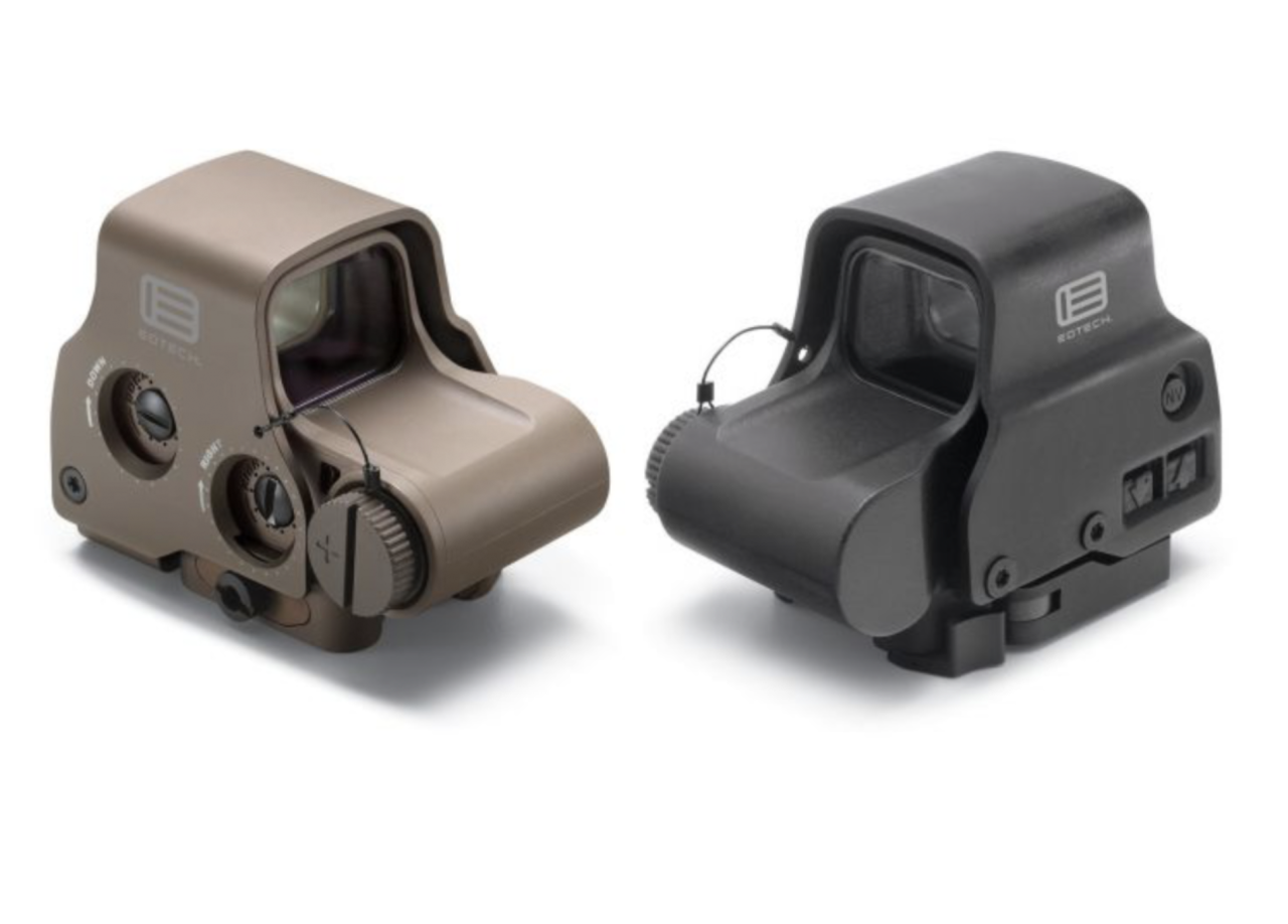 EOTECH EXPS3 holografisches Visier in Schwarz und TAN, Übersichtsansicht vor weißem Hintergrund