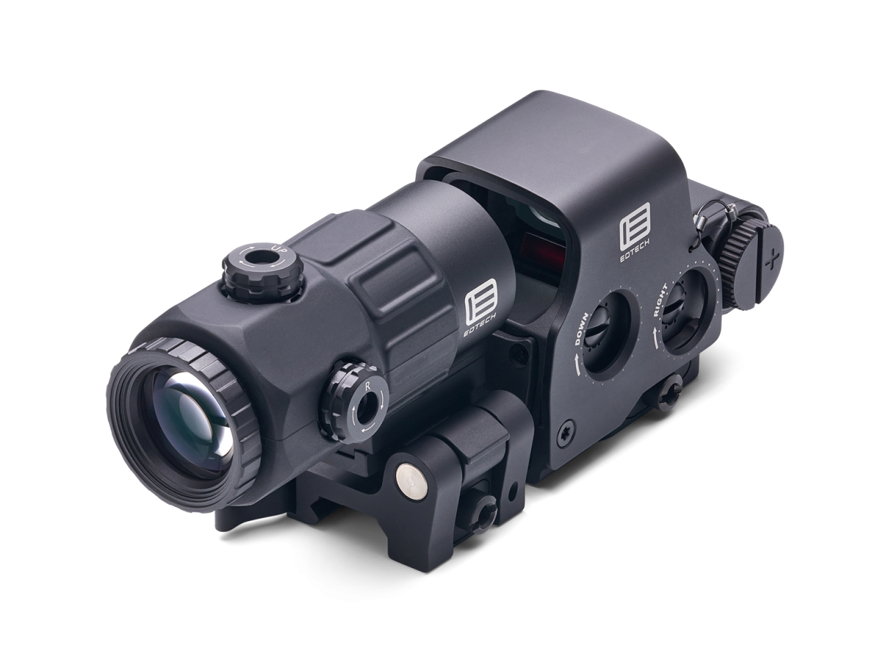 EOTECH HHS V EXPS3-4 mit G45 Magnifier, 3D-Ansicht von rechts vor weißem Hintergrund