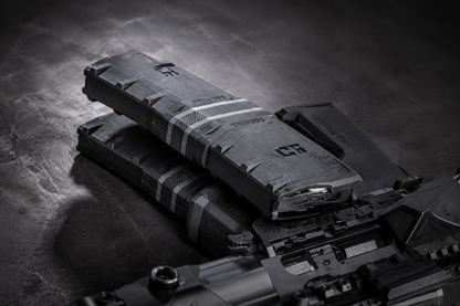 HERA Arms H1CF GEN.3 QUATTRO Coupler Set: Detailansicht der gekoppelten Magazine an einer AR15