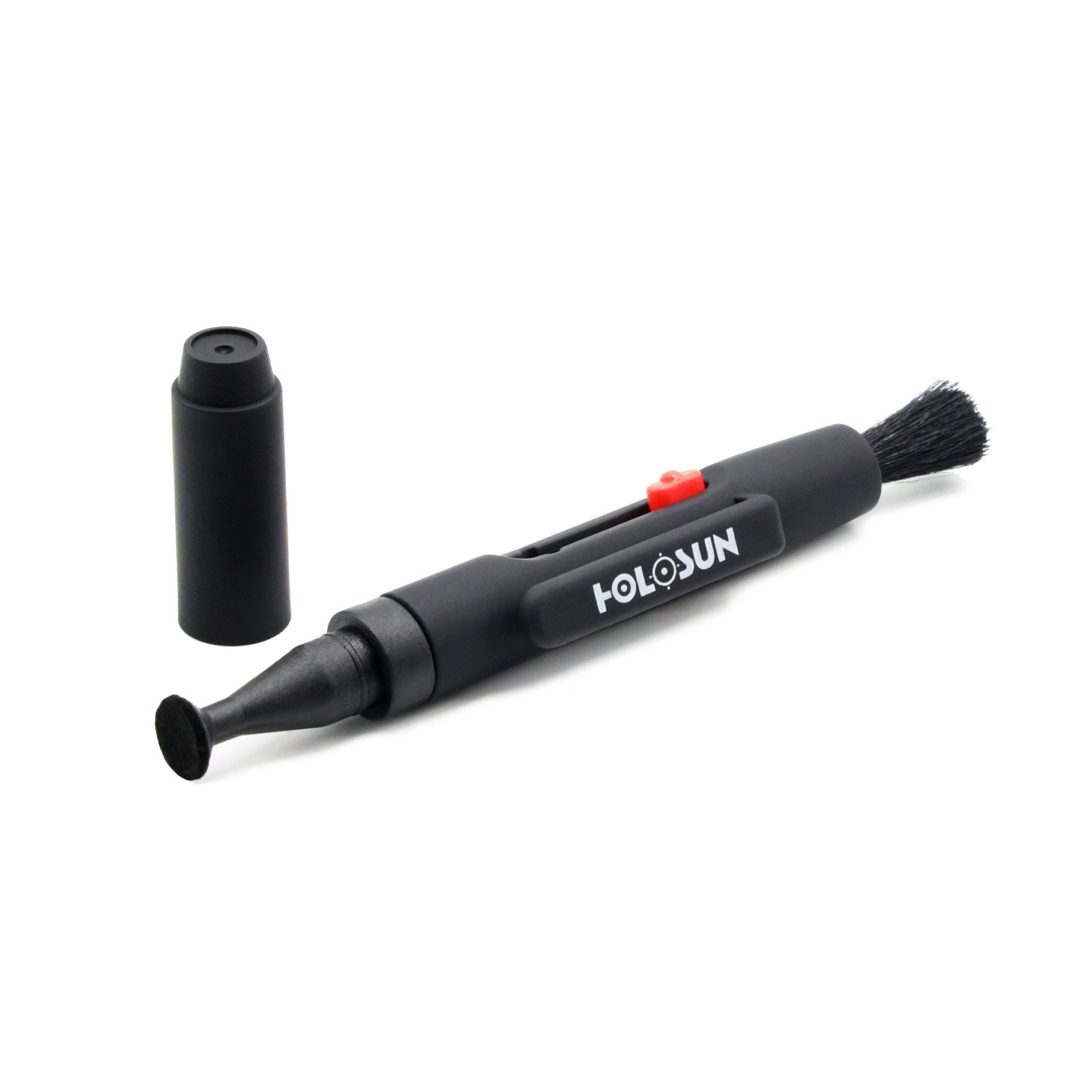 Holosun HS-LENS-CLEANING-PEN: Stift mit abgenommener Schutzkappe, Pinsel und Pad sichtbar