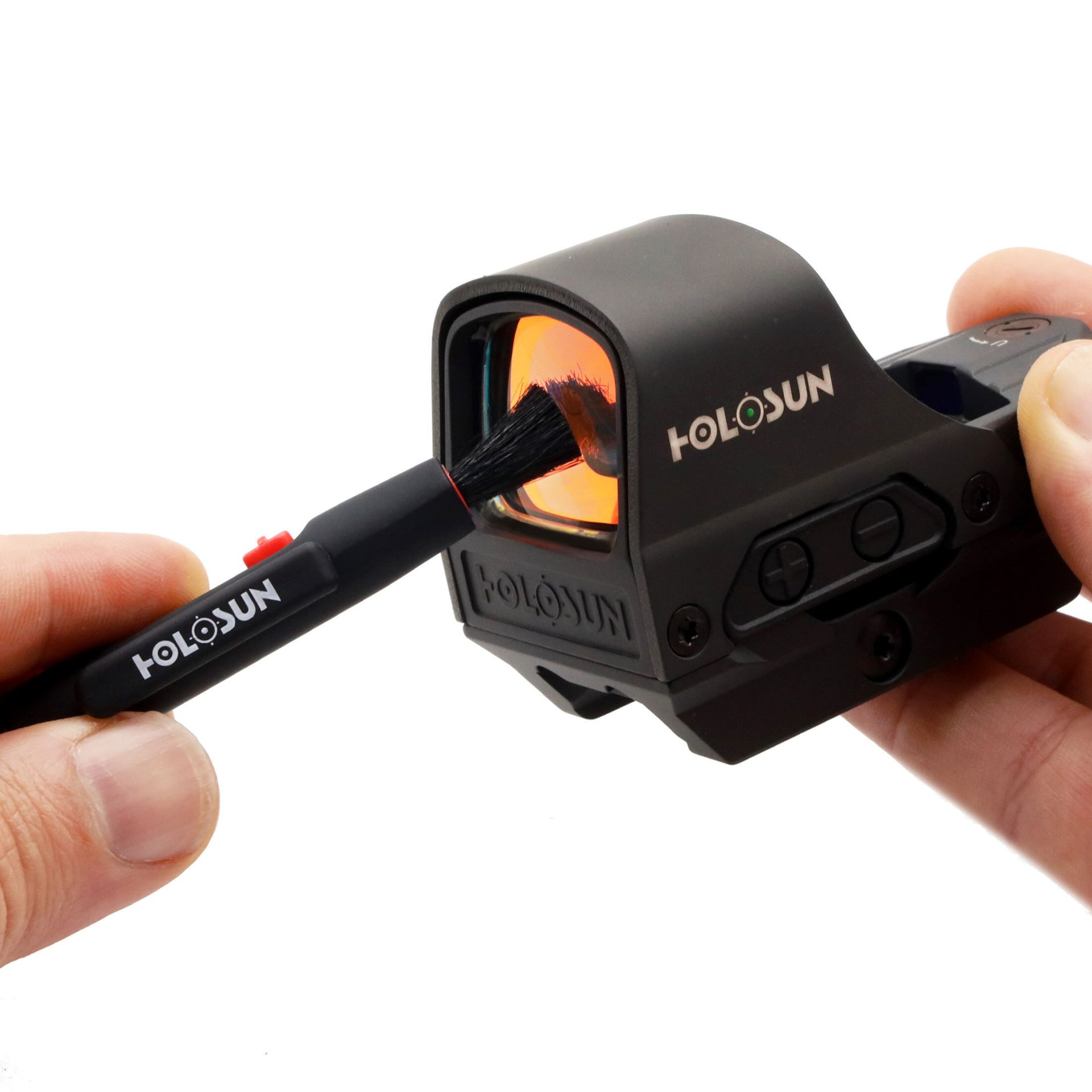 Holosun HS-LENS-CLEANING-PEN: Pinsel entfernt Staub von der Linse eines Rotpunktvisiers