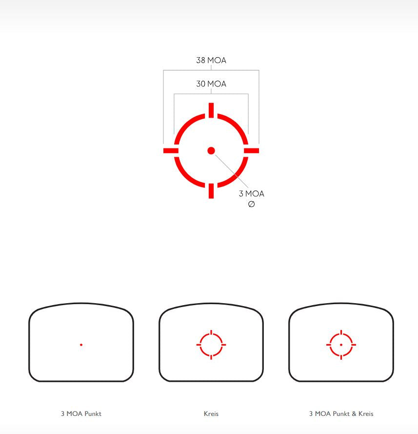 Hawke Endurance Reflex Sight 3 MOA Dot / Circle Dot - Red: Absehen-Varianten 3-MOA-Punkt, 30-MOA-Kreis und Kombination