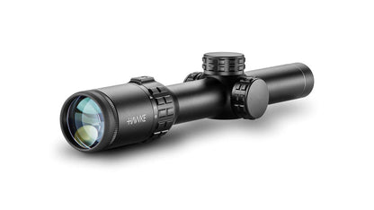 Hawke Frontier 30 1-6x24 Circle Dot: Ansicht der Okularseite mit Zoomring und Vergrößerungszahlen