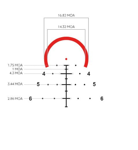 Hawke Vantage HD 30 1-8x24 Tactical BDC 5.56: Absehen-Diagramm mit MOA-Unterteilungen