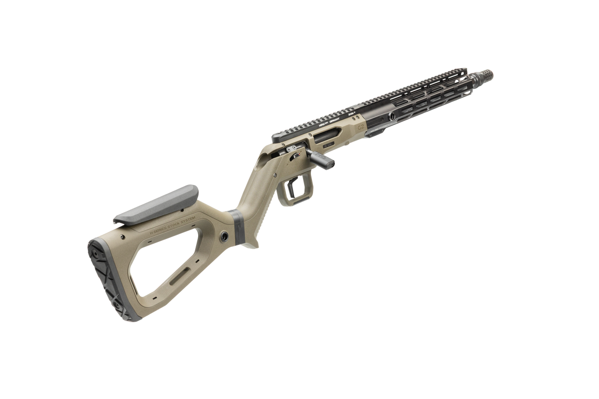 HERA H6K Repetiergewehr GEN2: Schrägansicht von hinten auf Handschutz und Lauf, Olivgrün