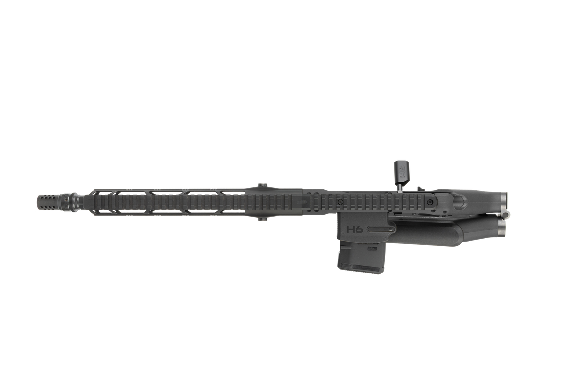 HERA H6K Repetiergewehr GEN2: Draufsicht mit seitlich angeklapptem Schaft, Schwarz