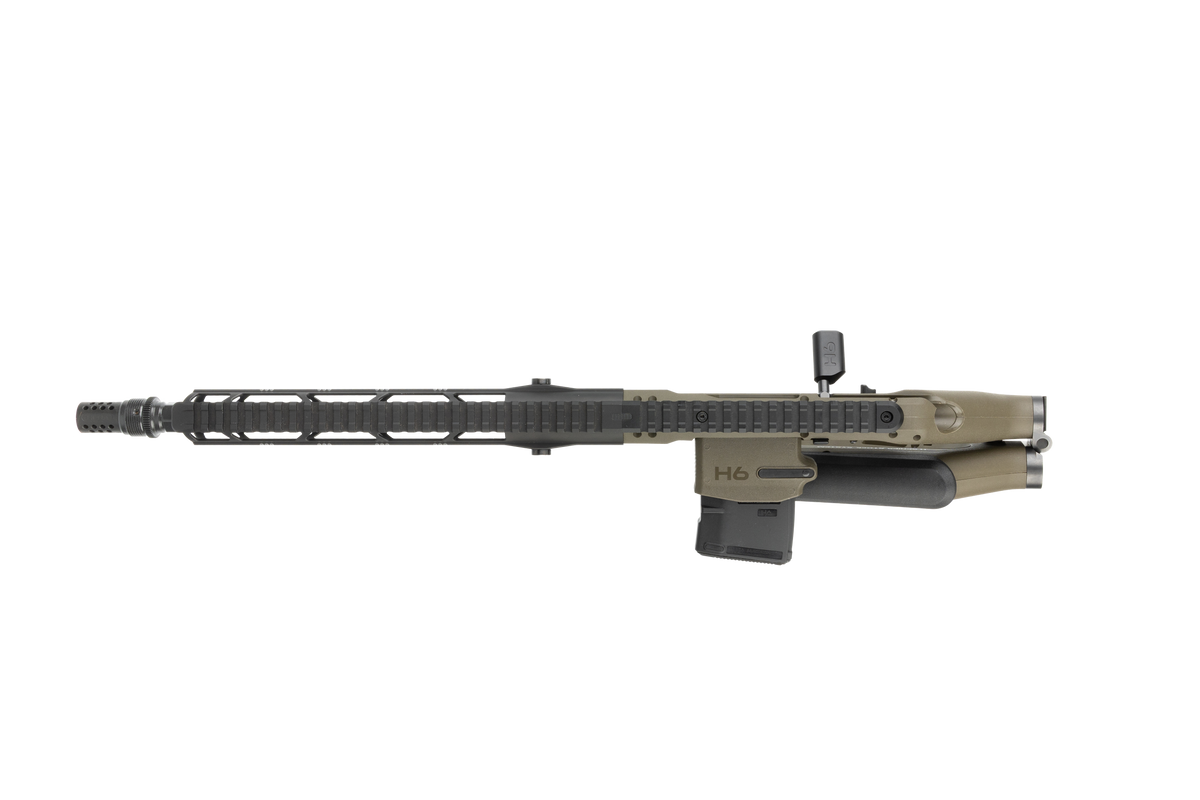 HERA H6K Repetiergewehr GEN2: Draufsicht mit seitlich angeklapptem Schaft, Olivgrün