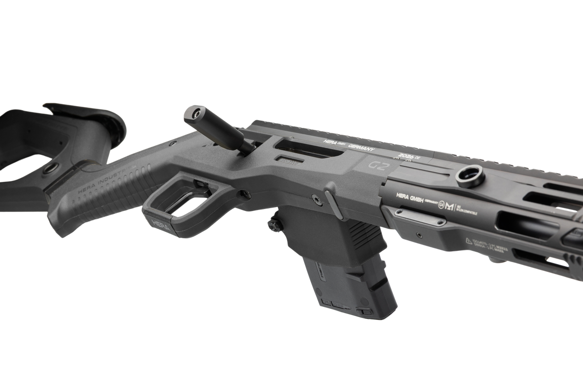 HERA H6K Repetiergewehr GEN2: Detail von Systemgehäuse, Kammergriff, Abzug und Magazin, Schwarz