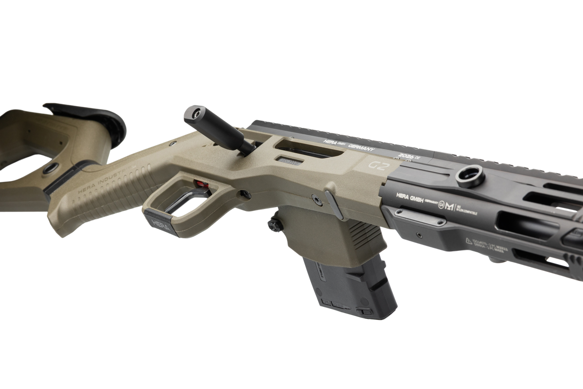 HERA H6K Repetiergewehr GEN2: Detail von Systemgehäuse, Kammergriff, Abzug und Magazin, Olivgrün