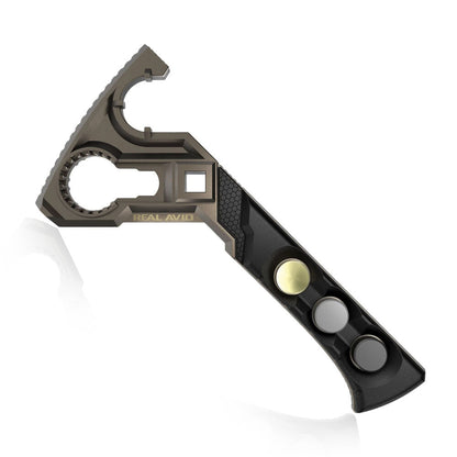 Real Avid Armorers Master Wrench AR15 Werkzeug komplette Frontansicht mit Barrel Nut und Castle Nut Schlüssel