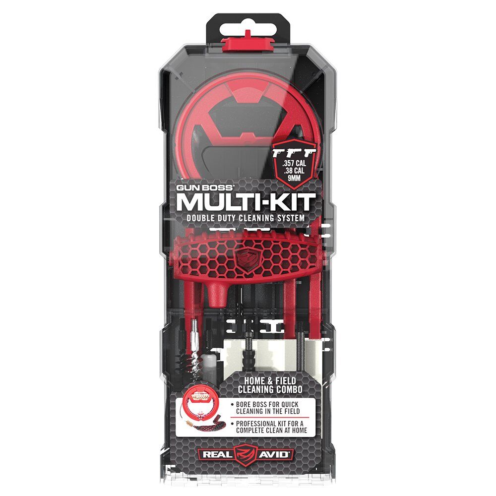 Real Avid Gun Boss Multi-Kit 9mm .38 .357 Pistolen-Reinigungsset mit Putzstock und Bore-Boss-Schnur