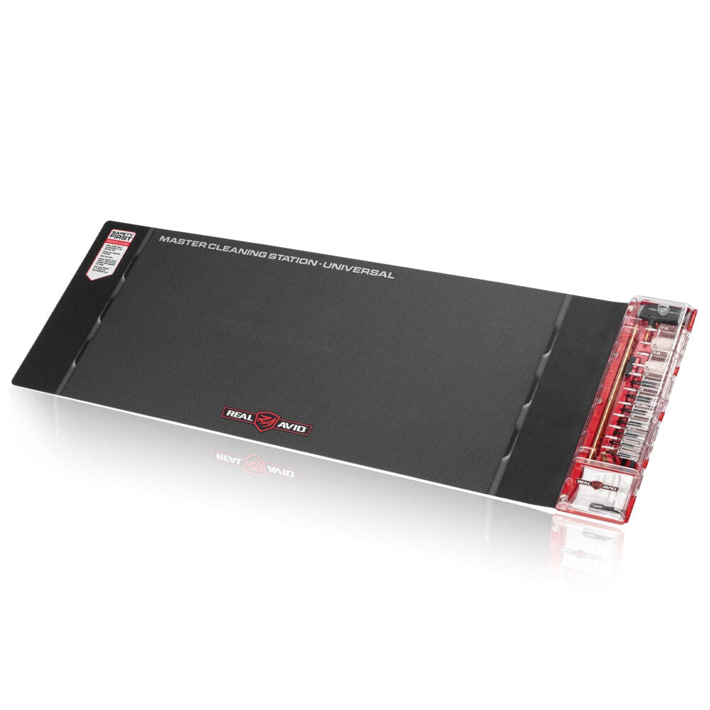 Real Avid Master Cleaning Station Universal Tool-Box geöffnet mit Multi-Kaliber-Bürsten Jags und Mops für Pistole Büchse und Schrotflinte
