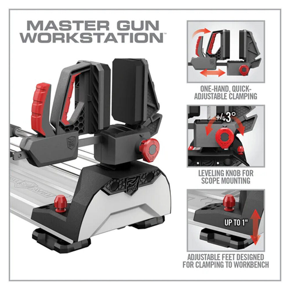 Real Avid Master Gun Workstation: Leveling Knob im Detail mit Micro-Adjust für die Zielfernrohr-Montage