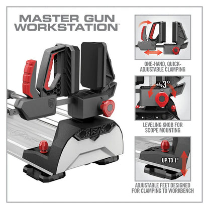 Real Avid Master Gun Workstation: Leveling Knob im Detail mit Micro-Adjust für die Zielfernrohr-Montage