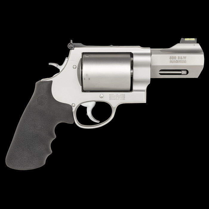 S&W Revolver 500 PC, 3 1/2 Zoll (Stainless matt), Ansicht von rechts mit ungefluteter Trommel und Synthetik-Griffschalen