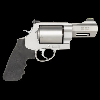 S&W Revolver 500 PC, 3 1/2 Zoll (Stainless matt), Ansicht von rechts mit ungefluteter Trommel und Synthetik-Griffschalen