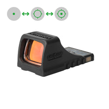 Holosun SCS MOS GR Reflexvisier in Schwarz mit Solarpanel, Seitenansicht auf weißem Hintergrund.