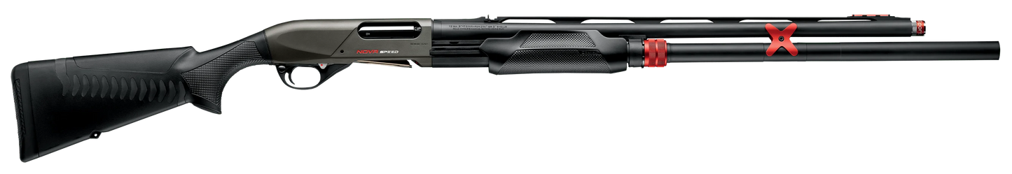 Benelli Nova Speed Repetierflinte Kaliber 12 mit verlängertem Magazinrohr in Seitenansicht
