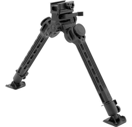 UTG Big Bore Full Stability Bipod in Schwarz mit ausgeklappten, höhenverstellbaren Beinen und Montagehalterung (9 bis 14 Zoll)