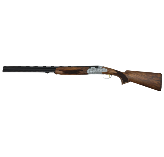 brenner bf20 deluxe bockdoppelflinte 12 76 mit gravierter stahlbasküle und walnussholzschaft seitliche ansicht
