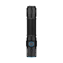 Olight Warrior 3S in Schwarz mit sichtbarem Seitenschalter und Anzeigen
