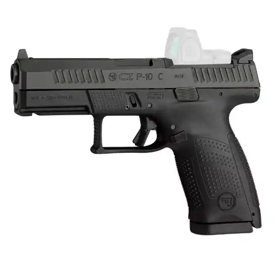 CZ P 10 C Optics Ready 9mm Pistole in Seitenansicht vor weißem Hintergrund