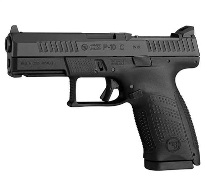 CZ P 10 C 9mm Kompaktpistole Seitenansicht vor weißem Hintergrund