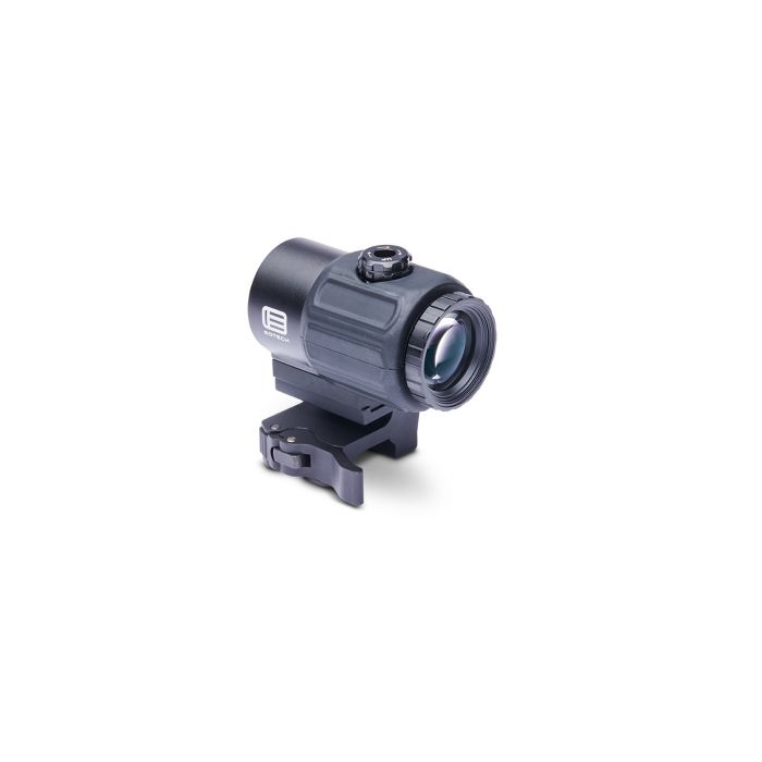 EOTECH G43.STS Magnifier in Schwarz, 3D-Ansicht von links vor weißem Hintergrund