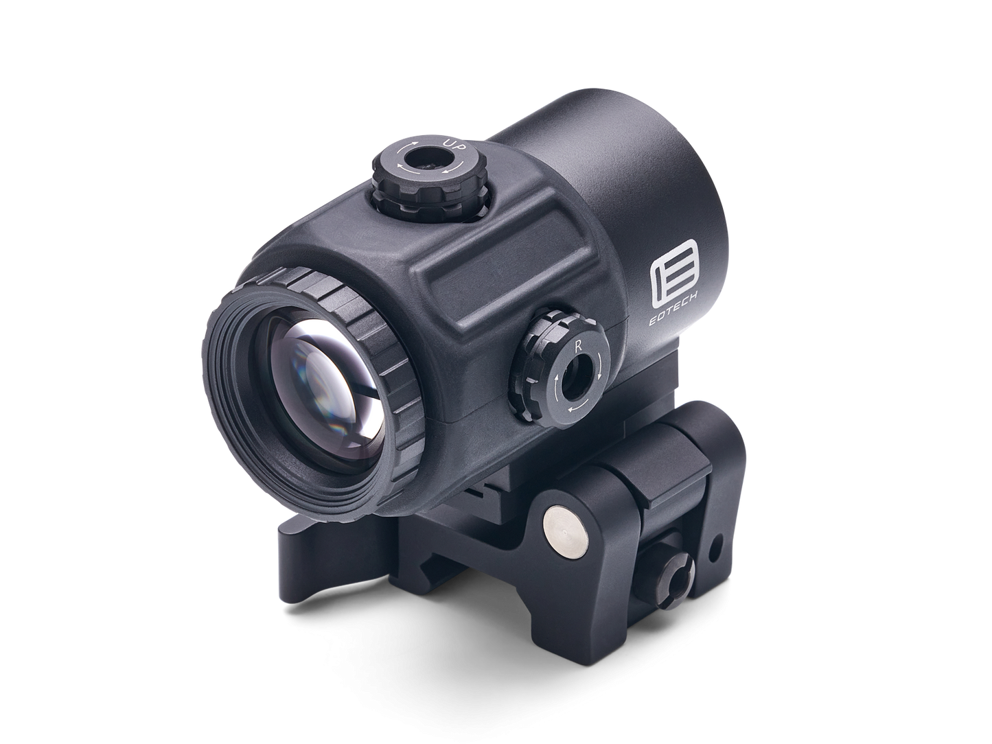 EOTECH G43.STS Magnifier in Schwarz, linke Seitenansicht vor weißem Hintergrund