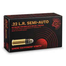 Geco .22 lfb. Semi-Auto Blei Rundkopf, Munitionsschachtel mit 50 Patronen, seitliche Ansicht