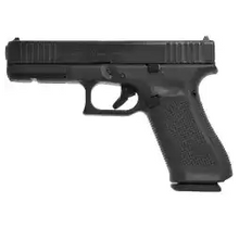 Glock 17 Gen5 MOS 9mm Pistole in Schwarz linke Seitenansicht vor weißem Hintergrund
